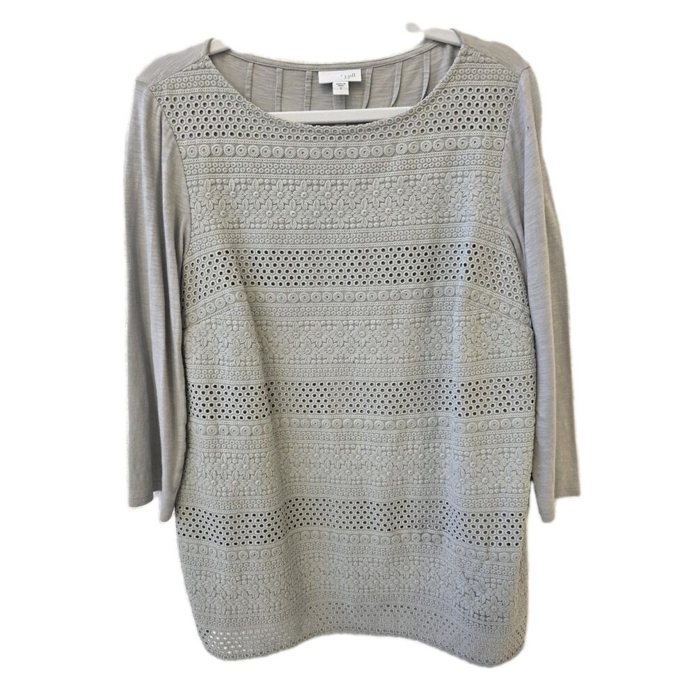 J. Jill Women's Small Embroidered Top 3 Quarter Sleeve Cotton Pleated Back AS IS